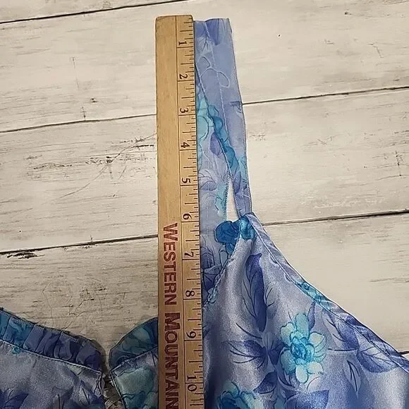 VTG 90sExpressions California Dynasty Blue Satin Floral Strappy Slip Dress Sz M - Picture 6 of 14
